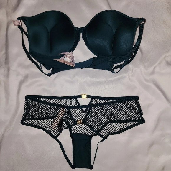 Victoria’s Secret Matching Set Bombshell Bra/Fishnet Cheeky Panty-32D/Small - Picture 11 of 15